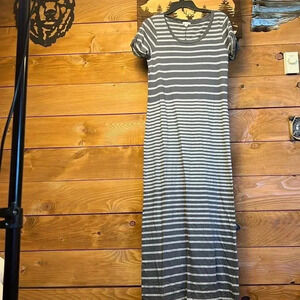 Gap Womens Grey Striped Short Sleeve Scoop Neck Maxi Dress M Coastal Tshirt dres